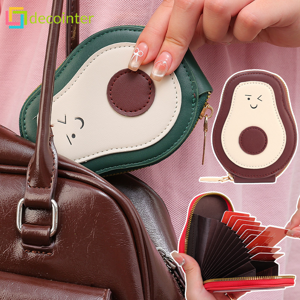 มัลติฟังก์ชั่น All-in-one กันน้ําผู้ถือบัตร-ขนาดกะทัดรัด Anti-demagnetization Slim ID Organizer- การ์ตูนสร้างสรรค์ Avocado Multi-ความจุการ์ด