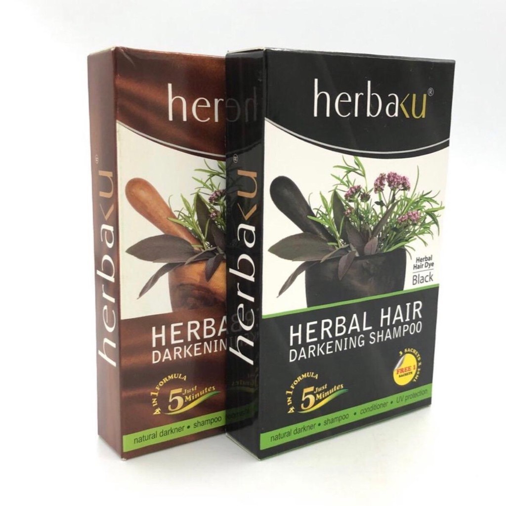 Herbaku Herbal Hair Darkening Shampoo / Henna Hair Dye (ดํา, น้ําตาล ) - 1 กล่อง (3 ซอง)