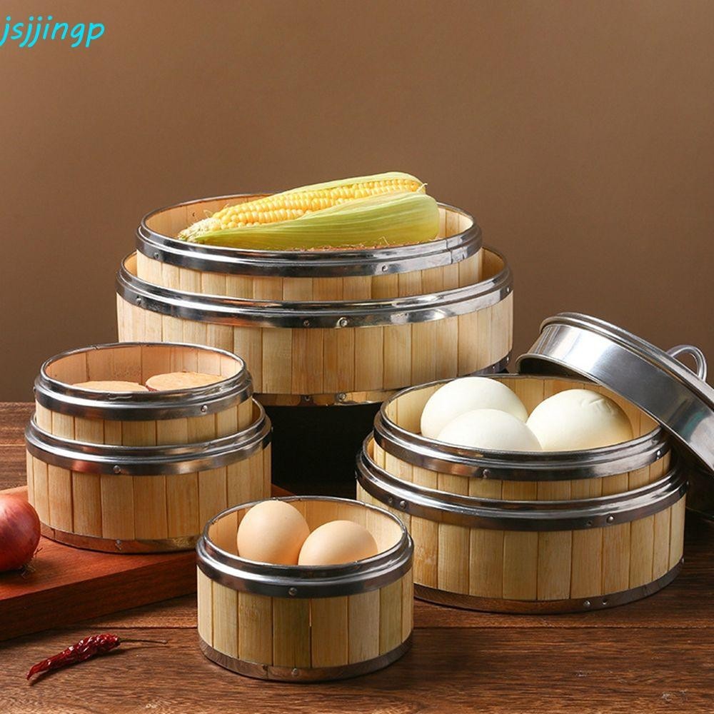 Jsjjingp เครื่องนึ่งไม้ไผ่ Dim Sum Bao Buns ฝาไม้ไผ่ อุปกรณ์ครัว ทอไม้ไผ่ หม้อหุงไอน้ําจีน