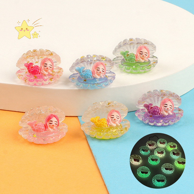 [JBTH] น่ารัก Luminous Mermaid Shell เครื่องประดับรถยนต์ Micro ภูมิทัศน์ตกแต่งตุ๊กตา House Decor เดส