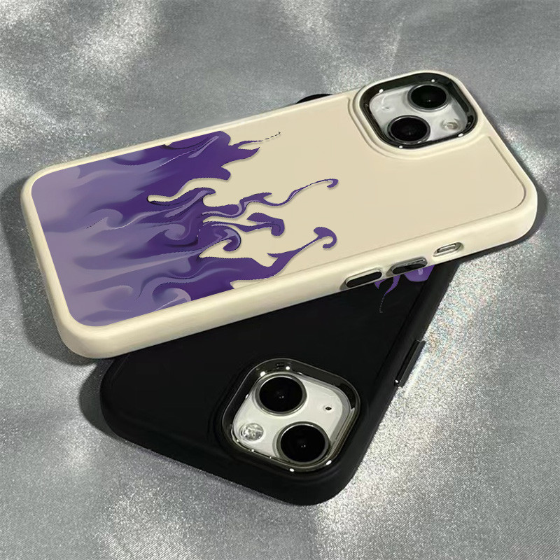 ความเรียบง่ายสีม่วงเปลวไฟรูปแบบเคสโทรศัพท์เข้ากันได้สําหรับiphone 13 15 12 11 14 Pro MAX XR X XS MAX 15Plus Se2020 7/8 Plusซิลิโคนนุ่มขนาดใหญ่กรอบโลหะเคสโทรศัพท์