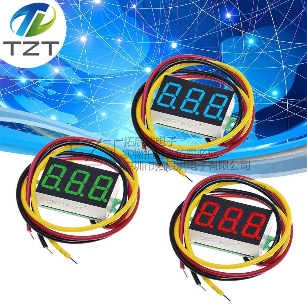 โวลต์มิเตอร์สามสาย 1 ซม. DC 0V-30V DC โวลต์มิเตอร์หัวรถจักรยานยนต์โวลต์มิเตอร์ดิจิตอลจอแสดงผลเมตร