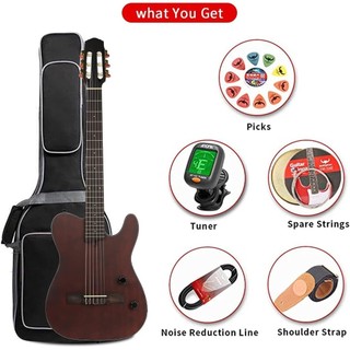 （on sale）Bullfighter D-K7/K6 Acoustic Guitar Silent Guitar Nylon 6 String steel string 6 string Travel Electronic Classical Portable Built in Effects Steel Guitar Set Case Bag
