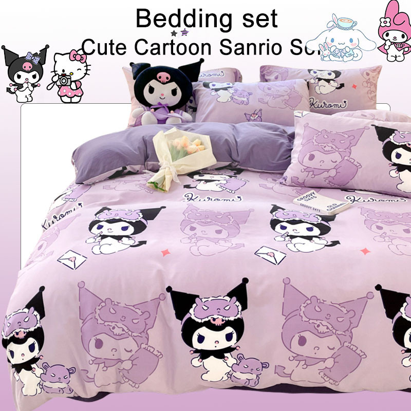 ชุดผ้าปูที่นอน Kuromi สีม่วง ชุดเครื่องนอน 4 in 1 Sanrio Cinnamoroll ปลอกหมอนผ้าปูที่นอน