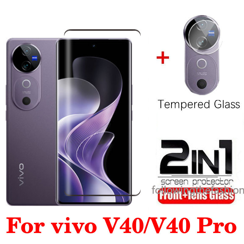 2 in 1 ฟิล์มกระจกนิรภัยสําหรับ Vivo V40 V 40 Pro VivoV40Pro 5G 2024 V50 V50Pro 5G Gobal หน้าจอ HD Clear View Film Protector ฟิล์มแก้วกล้องเลนส์ Protector กระจก