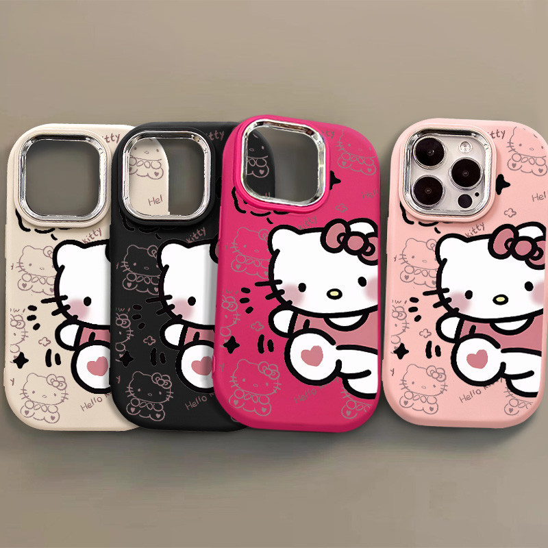 สนุกการ์ตูนกระโดด KT แมวเคสโทรศัพท์สําหรับ IPhone 15 14 13 12 11Pro MAX 7 8 Plus X XR XS MAX SE2020 15plus ขั้นสูงหลุมขนาดใหญ่ TPU Soft Shell