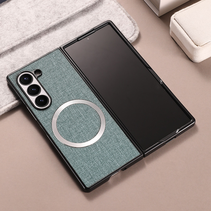 สําหรับ Samsung Galaxy Z Fold 6 กรณี ELVEV TPU + PC Anti-slip Ultra บางทอสิ่งทอผ้ารูปแบบฝาครอบดูด