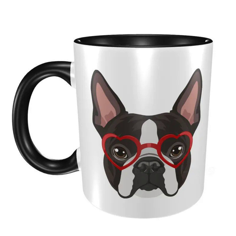 Boston Terrier Dog Coffee Mugs Cartoon Dog Face Patten Ceramic Mug 11oz Milk Cup Novelty Gifts Perso
