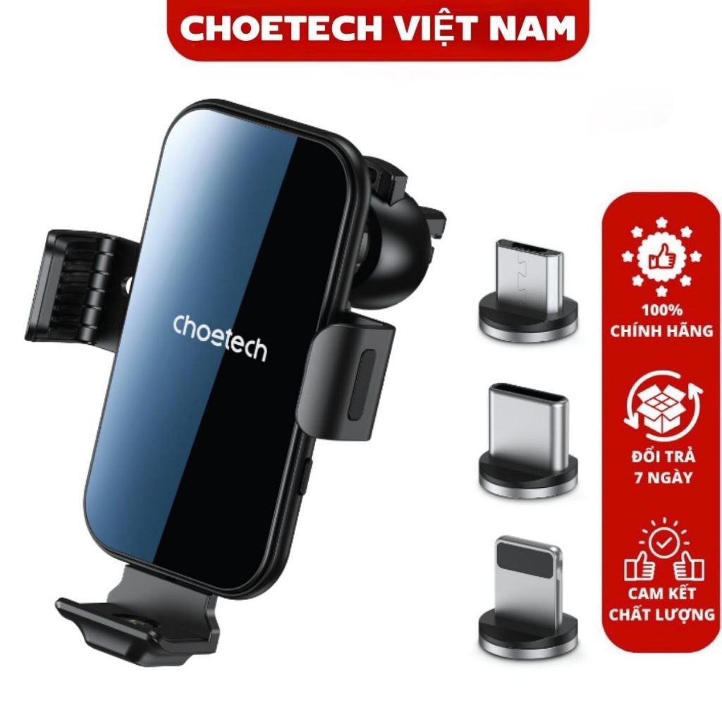 Choetech T201 เครื่องชาร์จในรถยนต์ไร้สาย 15W ที่วางโทรศัพท์แบบบูรณาการพร้อมหัวชาร์จแม่เหล็ก 3 หัว