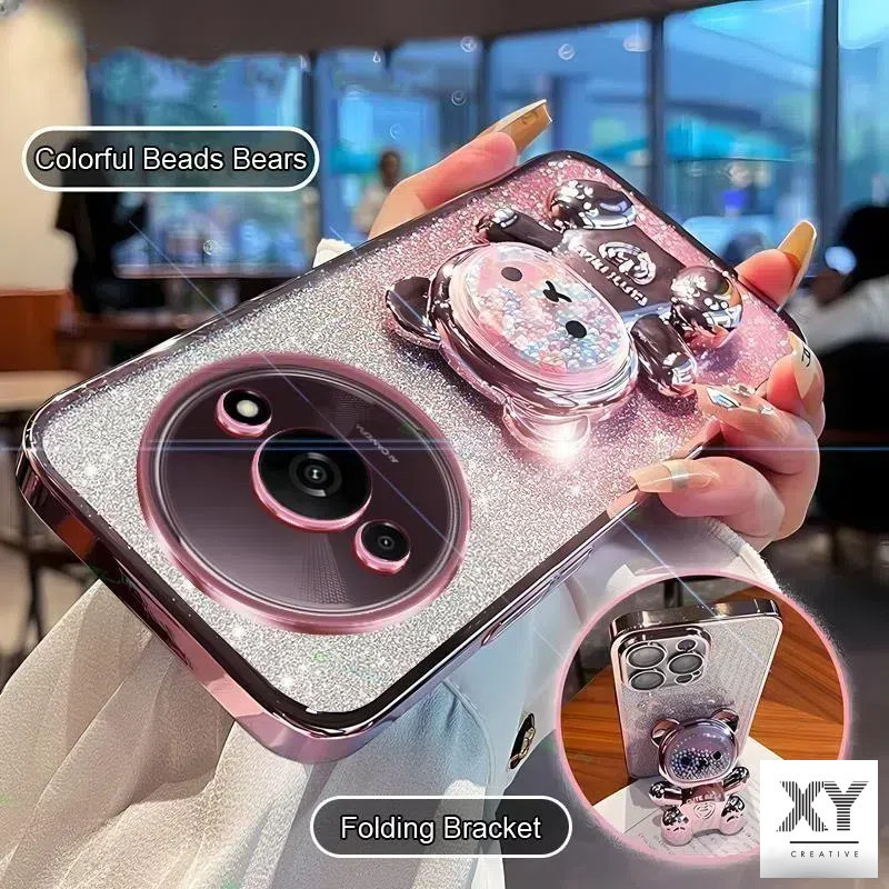 เคสโทรศัพท์ Redmi A3 A1 A2 Plus 13C 12C 10C 10 10A 9C Redmi 12 วงเล็บหมุน 360 °เคสโทรศัพท์บรรเทาความเครียดที่มีสีสันลูกปัดหมีขาตั้งพับ เปลือกอ่อน เคส Redmi A3 A1 A2 Plus 13C 12C 10C 10 10A 9C Redmi 12