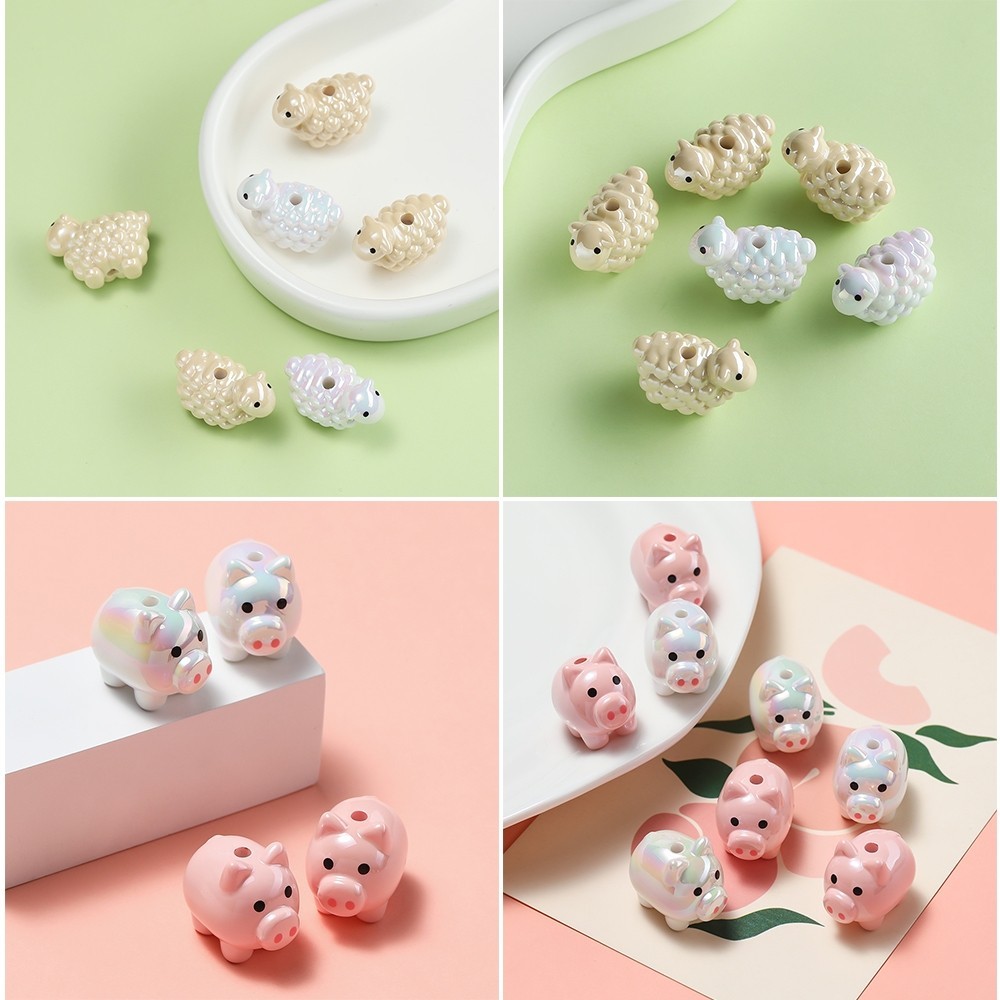 St. kunkka 1 ชิ้นอะคริลิคน่ารักแกะลูกหมูลูกปัดสีสันสดใสลูกปัดหลวม DIY ทําสร้อยข้อมือสร้อยคอลูกปัดเครื่องประดับวัสดุอุปกรณ์เสริม — صورة 3