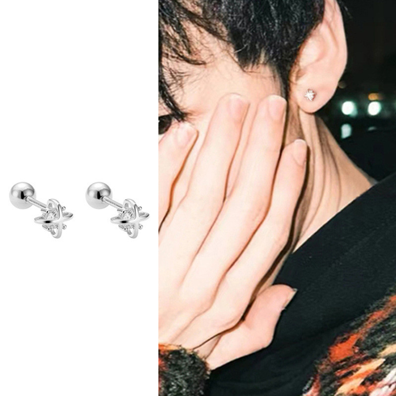 Cosmic Planets Zircon Cross Planet ต่างหูสตั๊ดสําหรับชายเจาะต่างหูชุดเด็กต่างหูทองคําขาวชุดสไตล์ทุกวันอุปกรณ์เสริมเครื่องประดับ