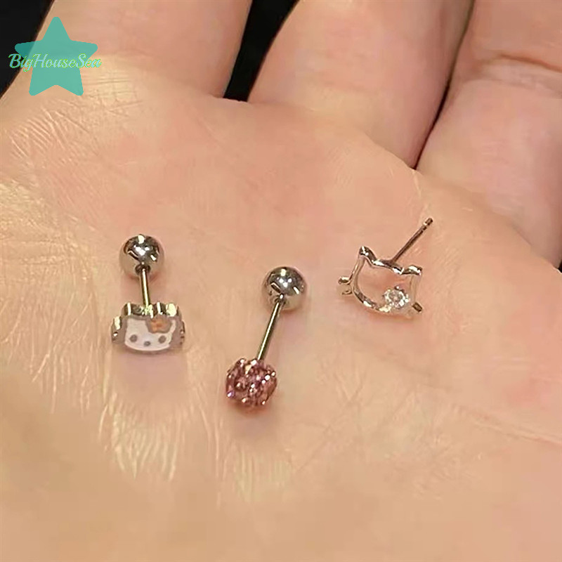 [BigHouseSea] 3 ชิ้น Sanrio Hello Kitty การ์ตูน Earings Kawaii แมวน่ารักต่างหูสําหรับผู้หญิงสาวกระดุมเล็กตลกเครื่องประดับอุปกรณ์เสริมของขวัญใหม่