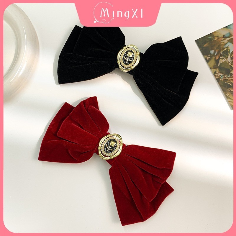 Rose Bow Hairpin ขนาดใหญ่ผู้หญิงกํามะหยี่คลิปผม Back Of Head Tie ผมฤดูใบไม้ผลิคลิปผม Clamp อุปกรณ์เสริมผม
