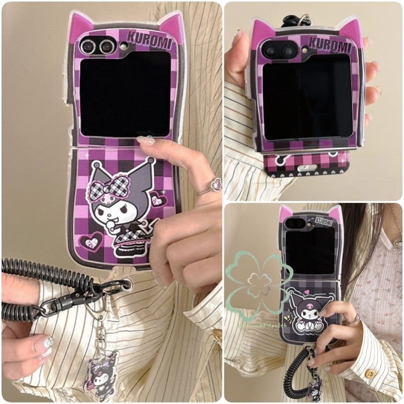 หูแมวน่ารักขอบช่องเสียบการ์ดเคสนิ่ม Samsung Galaxy Z Flip 6 Z Flip 5 Z Flip 4 Z Flip 3 สร้อยข้อมือปลอกจี้การ์ตูน Link หัวเข็มขัด Z Flip6 Flip5