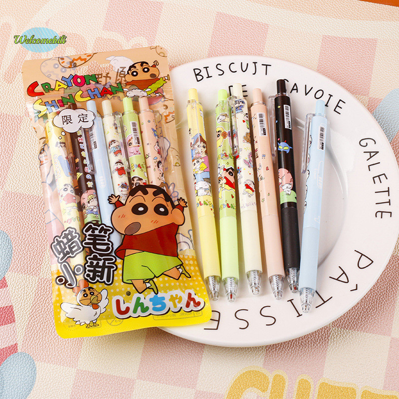 [ยินดีต้อนรับ] 6 ชิ้น/เซ็ต Kawaii Crayon Shin-Chan ปากกาเจลน่ารัก 0.5 มม.หมึกสีดํา Wrig Smooth ปากกาการ์ตูนโรงเรียนนักเรียนเครื่องเขียนของขวัญใหม่
