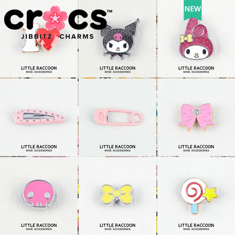 Jibbitz crocs charm โลหะ หัวเข็มขัดรองเท้าดอกไม้น่ารัก Kuromi ตกแต่งหัวเข็มขัดโลหะสีชมพู ins แฟชั่นอุปกรณ์เสริมรองเท้าตกแต่งหัวเข็มขัด จิ๊บบิท ตัวติดรองเท้า crocs
