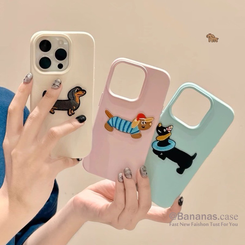 Iphone 16 15 14 13 12 11 Pro Max X Xr Xs Max เคสโทรศัพท์ 3D DIY ไส้กรอกน่ารักสุนัขสีลูกกวาดหนังนุ่มปกหลัง