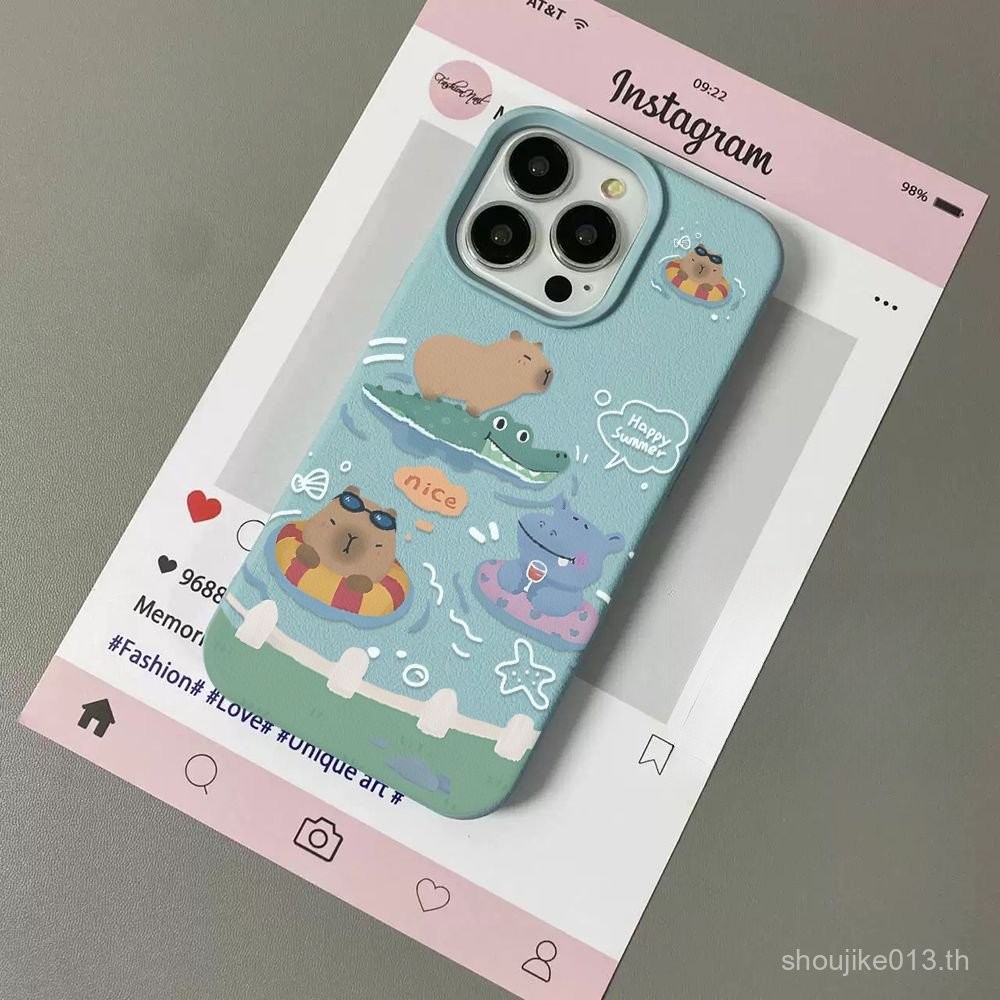จระเข้คาปิบาราเทรนด์หนัง PU เคสโทรศัพท์-ดีไซน์หรูหราป้องกันการตกหล่นสำหรับ iPhone 11/12/13/14/15 PRO MAX/7/8PLUS/11pro/13Pro/x/xs MAX nfda