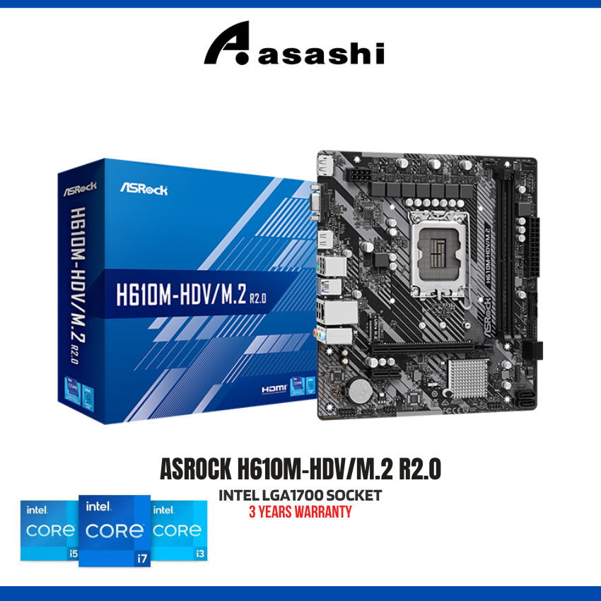 ASROCK H610M HDV/M.2 R2.0 DDR4 Intel LGA1700 MATX เมนบอร์ด i3-12100 i5-12400