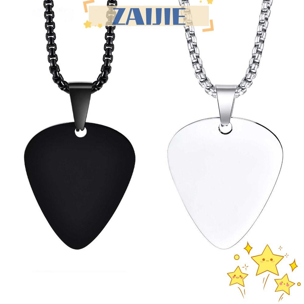 Zaijie24 กีตาร ์ Picks Pendant, Guitar Pick Heart Guitar Pick Necklace, ของขวัญเงินสีดําไทเทเนียมเหล ็ กจี ้ Collar