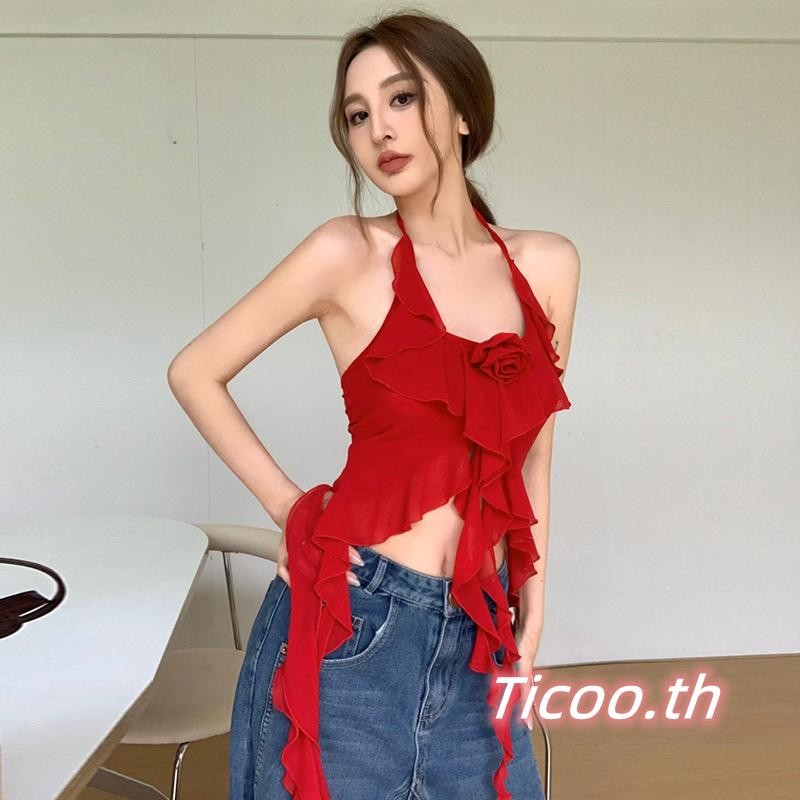เสื้อชั้นในสตรีเชือกแขวนคอฤดูร้อนแขนกุดเปิดหลังไม่สม่ําเสมอเสื้อกล้ามนัวเนีย