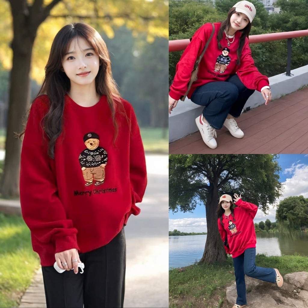 เสื้อสเวตเตอร์ไหมพรมแขนยาว ลายน้องหมีสุดน่ารัก พร้อมความสบายและอบอุ่น เหมาะสำหรับวันเย็น
