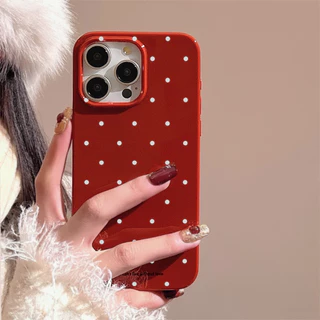 Retro สีขาว Polka Dot สีแดง Glossy เคสโทรศัพท์สําหรับ Iphone 15 14 Pro Max 11 12 13 Plus XR XS Max INS ปีใหม่ซิลิโคนกันกระแทกโทรศัพท์นุ่มปกหลัง