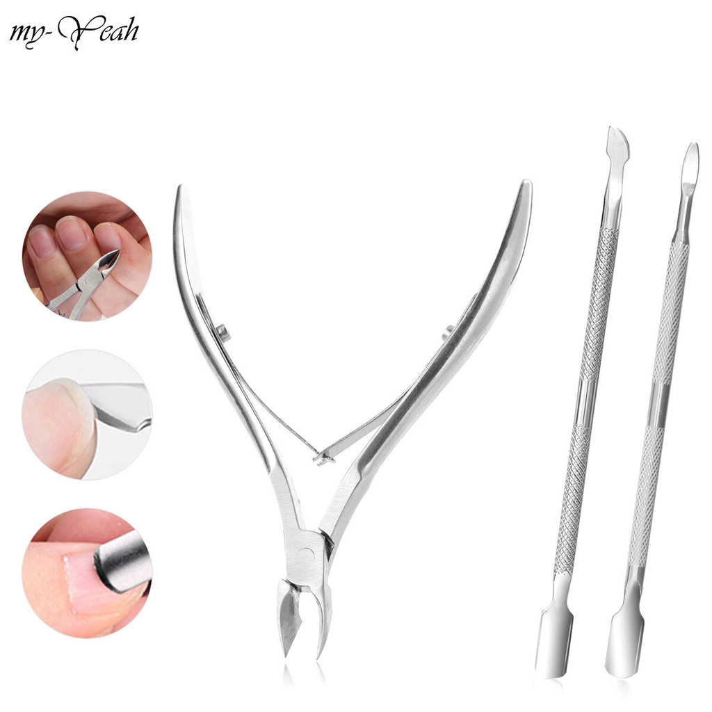 Myyeah 3 ชิ้นเล็บเงินสแตนเลสทําความสะอาดสิ่งสกปรกหนังกําพร้าลบ Clipper Trimmer กรรไกรเล็บเครื่องมือ