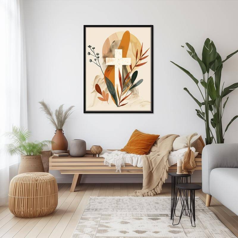 Cross Minimalist Jesus boho wall Art ผ้าใบพิมพ์ Bible Art Bible โปสเตอร์ Cross John 3 16