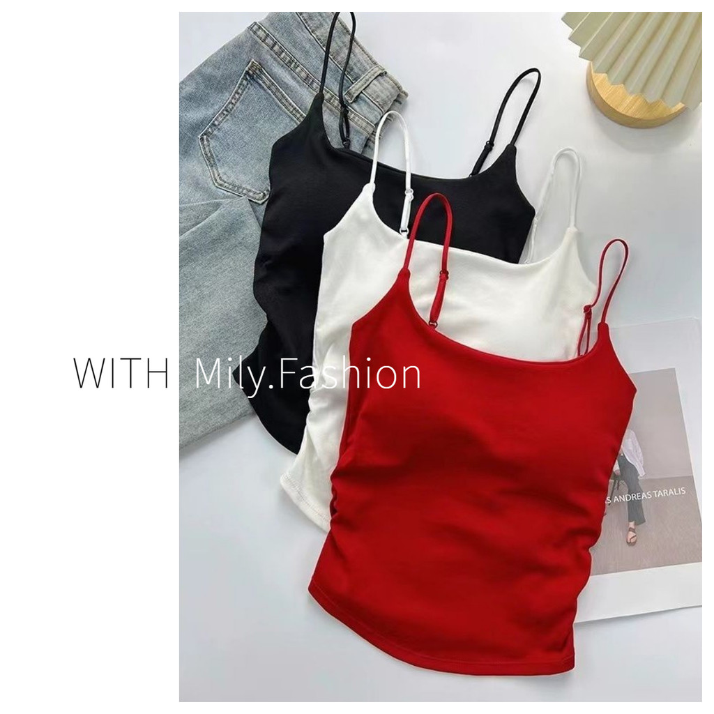 Milyfashion ขายดี เสื้อสายเดี่ยว เปิดไหล่ จับจีบ ปรับสายได้ เข้ารูป สวยงาม สําหรับผู้หญิง