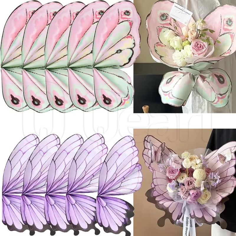 กระดาษห่อปีกผีเสื้อ 20 ชิ้น - บรรจุภัณฑ์ของขวัญ DIY - ผ้ากอซจีบมุก - ห่อช่อดอกไม้ไฟ LED - สําหรับงานแต่งงาน วันเกิด วันวาเลนไทน์ - วัสดุห่อทําด้วยมือ