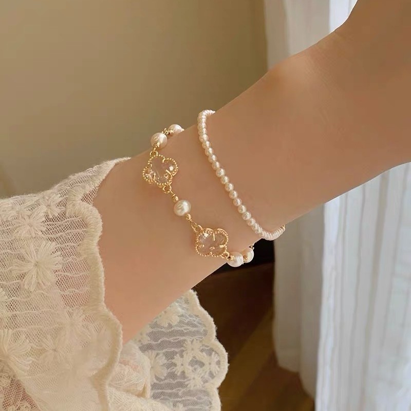 สร้อยข้อมือมุกสาวแสงหรูหราซอกการออกแบบระดับไฮเอนด์ความรู้สึกแฟนนักเรียนสร้อยข้อมือย้อนยุคลูกปัดสไตล์จีน