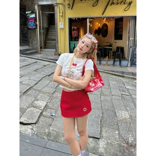 Fariy🍒คลังสินค้าพร้อม🍒 กระโปรงหางเกงเอวกลางเกงสีแดงสดใส ใส่ง่าย