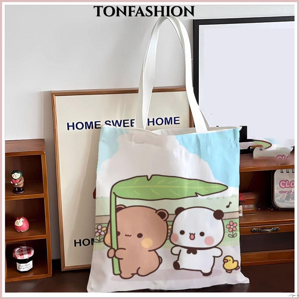Tonfashion กระเป๋าโท้ทน่ารัก, กระเป๋าผ้าใบการ์ตูนแบบพกพาความจุขนาดใหญ่, Bubu Dudu Panda Bear Niche Class แฟ้มกระเป๋าถือคู่