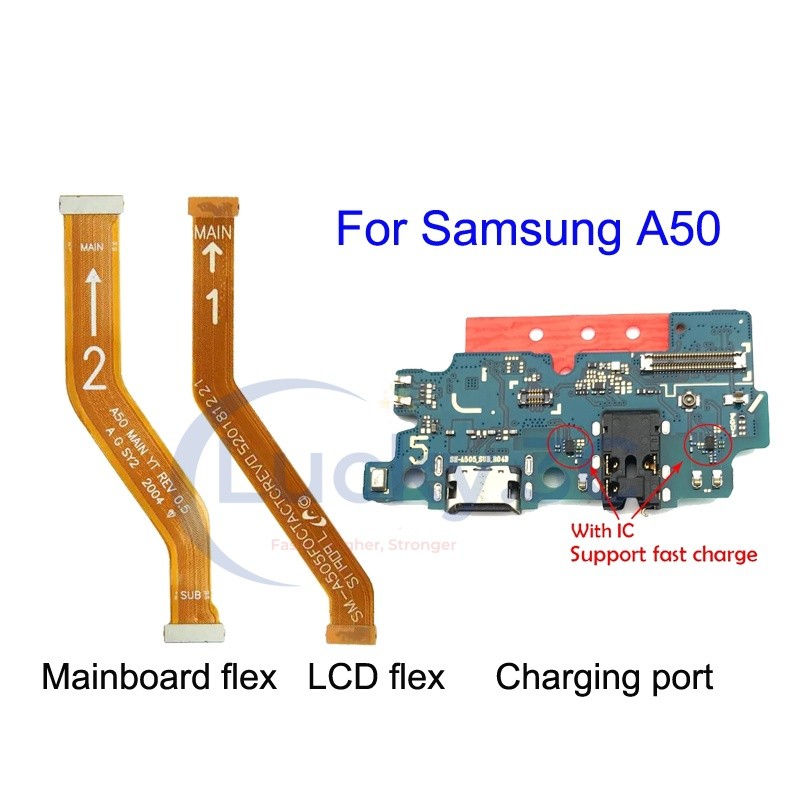 Charing Port Board Connector เมนบอร์ดแม่บอร์ด LCD Flex สําหรับ Samsung Galaxy A50