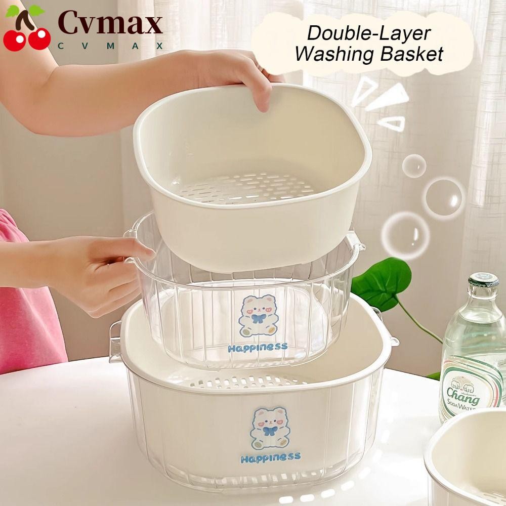 Cvmax 1 ชิ้นตะกร้าล้างผัก, ห้องครัวในครัวเรือนตะกร้าระบายน้ํา, ความจุขนาดใหญ่ 2 In 1 Double-Layer ตะกร้าเก็บผลไม้