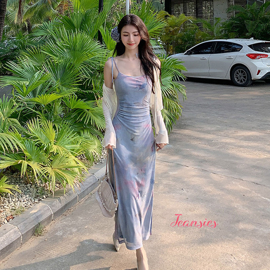 เดรสสายเดี่ยวผู้หญิงใหม่ ลายผีเสื้อสำหรับฤดูร้อน