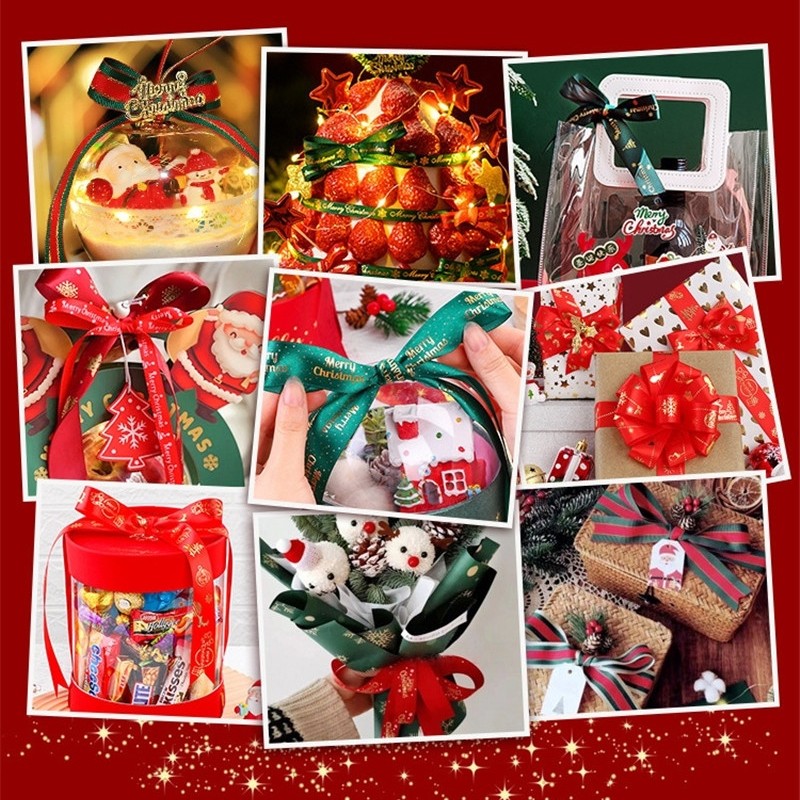คริสต์มาส ทําเอง บรรจุภัณฑ์ริบบิ้นพิมพ์ โกรสเกรน เด็กของขวัญตกแต่งงานแต่งงาน 25 มม. โบว์ติดผม - รูปที่ 6