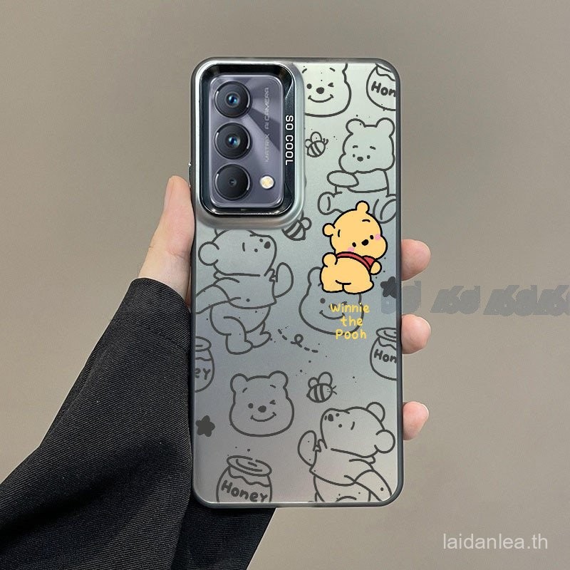 Realme GT Master Edition กรณีการ์ตูนวินนี่เดอะพูห์และ lotso หมีกันกระแทกกรณีเคลือบฮาร์ดกรณีหรูหราชุบปุ่มปกโทรศัพท์สำหรับสาวนักเรียนผู้หญิง f8fi