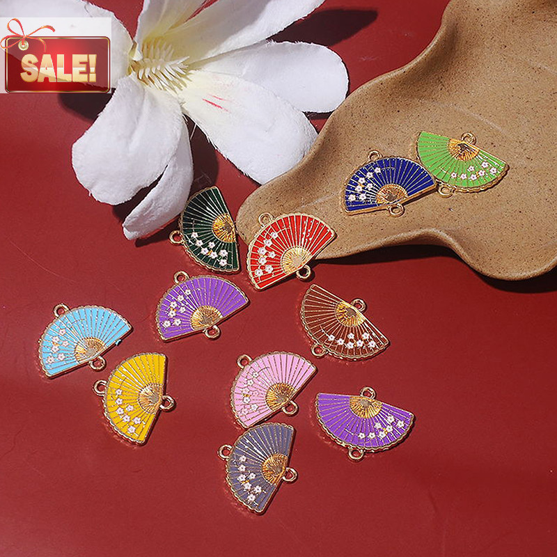 Bl 10PCS สไตล์จีน Vintage Alloy เคลือบ Plum Blossom พัดลม Ch สําหรับเครื่องประดับทํา DIY สร้อยข้อมือต่างหูจี้อุปกรณ์เสริม A