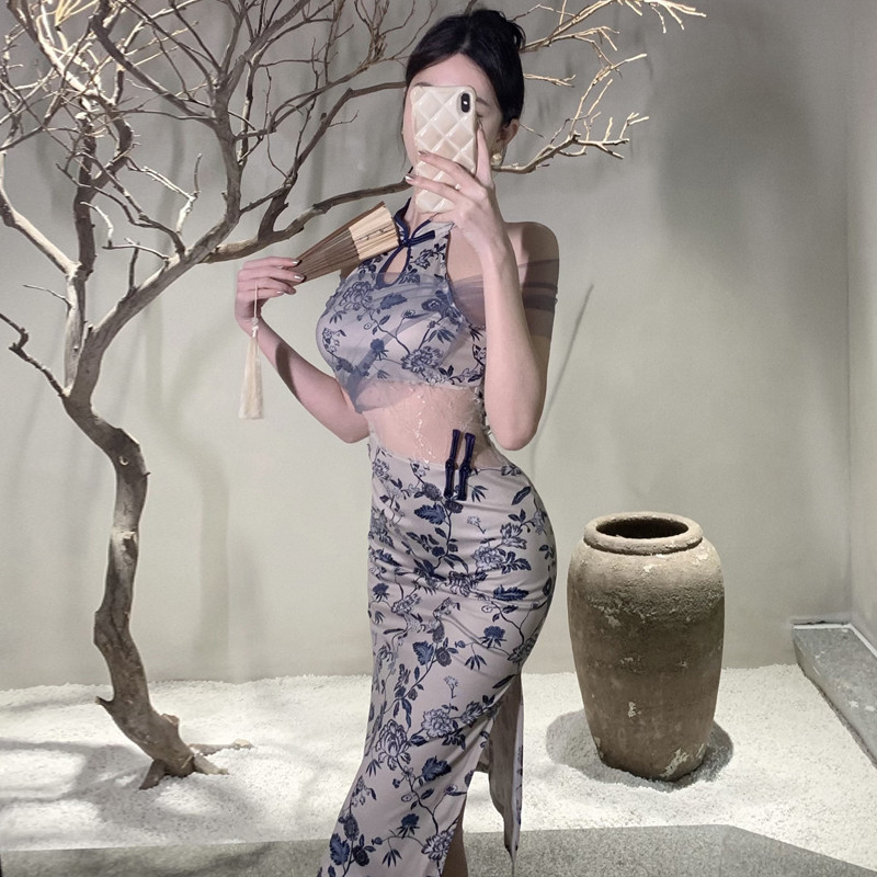 Retro หรูหรา Feminine เซ็กซี่ผ้ากอซชุด 2024 ฤดูร้อนสไตล์ใหม่อารมณ์เอวสูง Slimmer ดูกระโปรงสะโพกอินเทรนด์