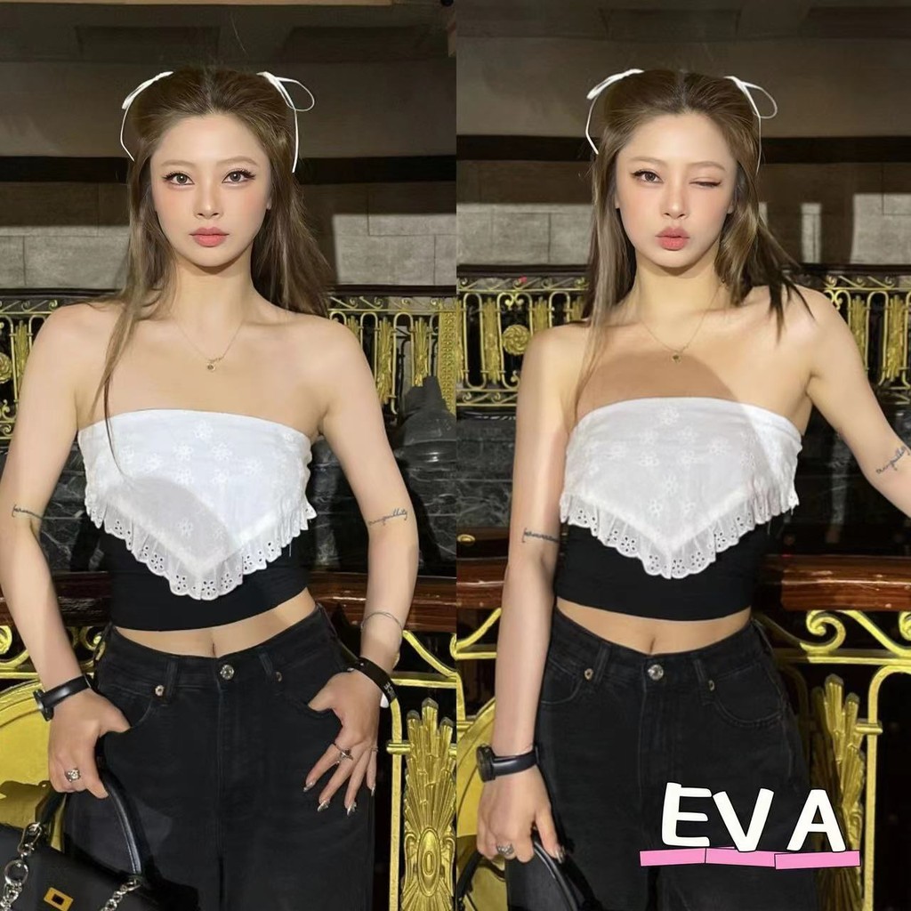 Eva เสื้อเกาะอกเกาะอกมีระบายลูกไม้ หวานเซ็กซี่สไตล์สาวเกาหลี