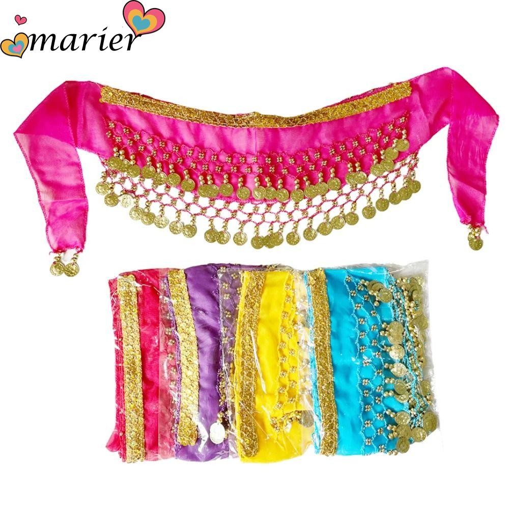 Marier เหรียญโลหะเอว, ผ้าพันคอสะโพกชีฟองเด็ก, เข็มขัดเต้นรําอินเดียแฟชั่นเครื่องแต่งกายประสิทธิภาพ Dacning เข็มขัดเอวโซ่