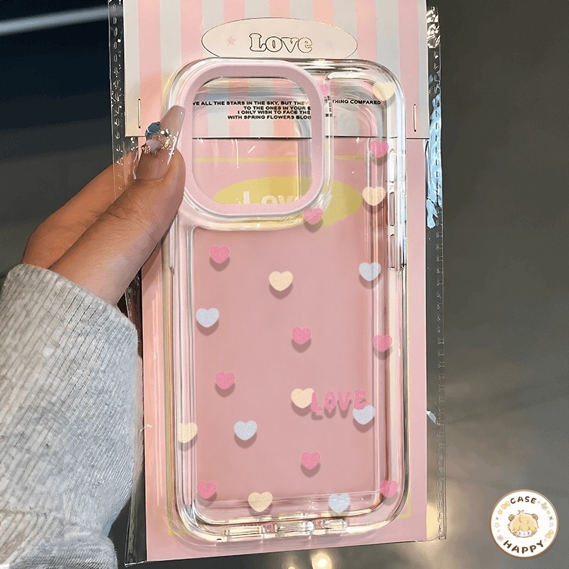 สีโรแมนติกรักรูปแบบหัวใจ ทำความสะอาด เคสIPhone 13 11 15 Pro Max 7Plus 12 14 Pro Max X XS XR Max 7 8 14 15 Plus SE 2020