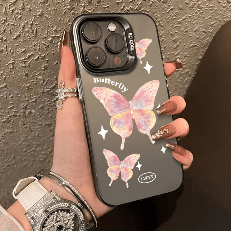 โลหะชุบโลหะด้วยไฟฟ้า ไอโฟนผีเสื้อที่มีสีสันfor 11 iPhone 12 13 14 15Pro MAX X XS XR 7 8Plus เคสโทรศัพท์