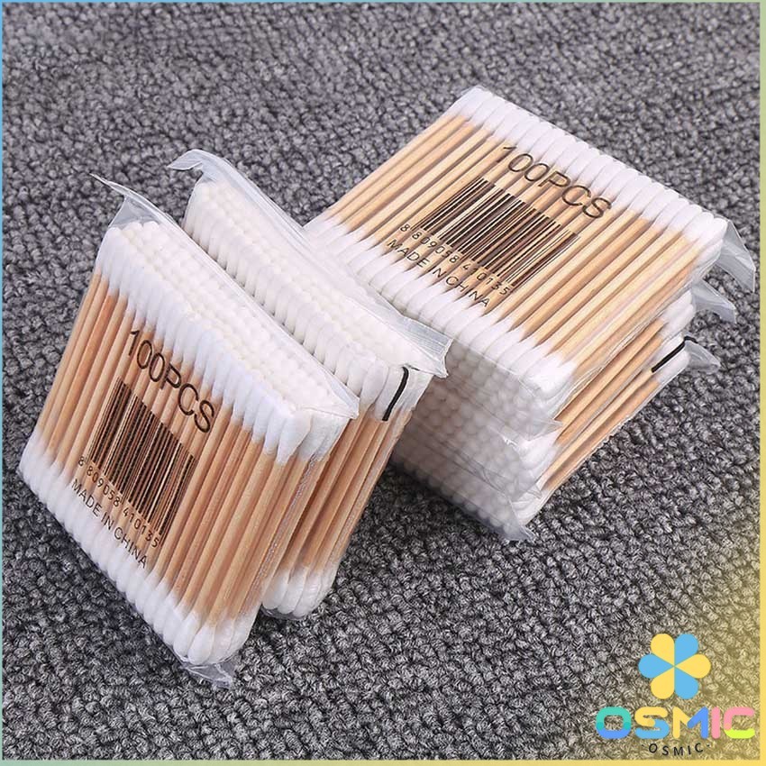 MIC สำลีก้านด้ามไม้  หัวคู่คัตเติ้ลบัต สำลีแบบไม้  1 แพ็ค บรรจุ 80 ก้าน Cotton swab