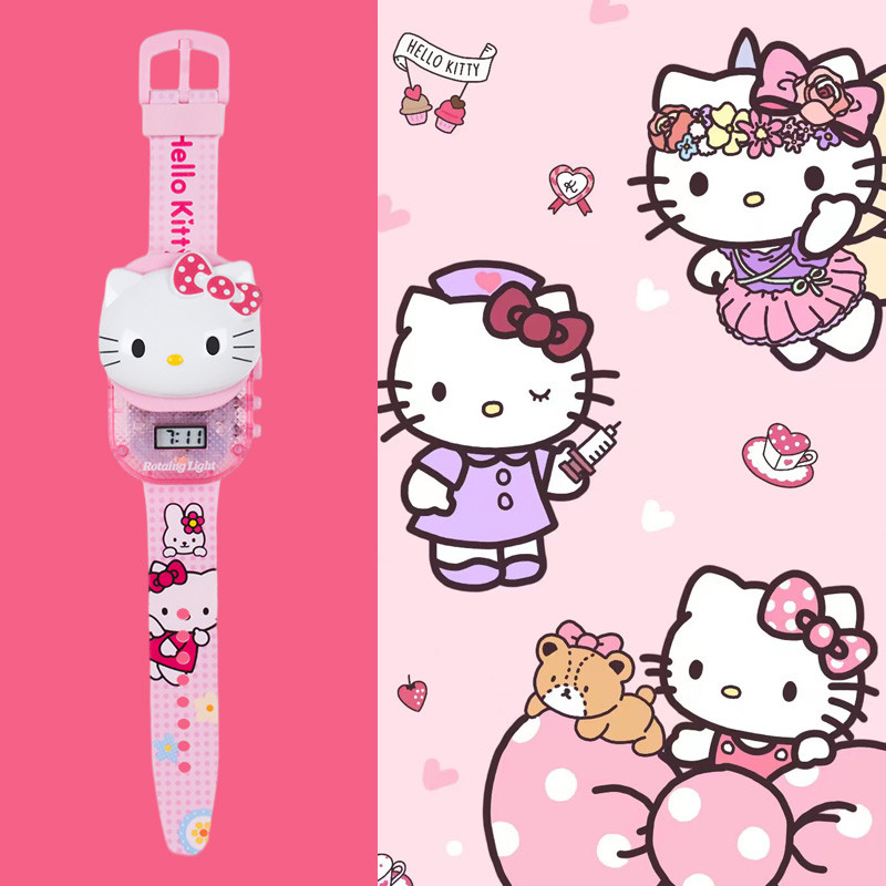 ล่าสุดนาฬิกา Hello Kitty น่ารักพร้อมไฟเพลง Frozen Sanrio Melody Kuromi นาฬิกา Cinnamoroll ของเล่นเด็กของขวัญวันเกิด