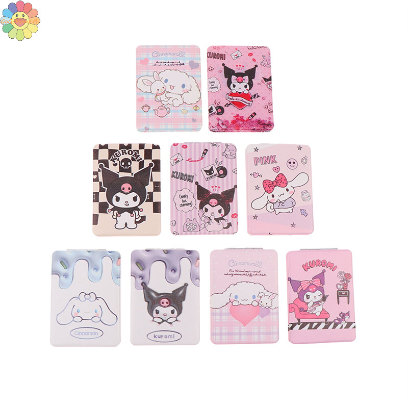 Gogo Kawaii Sanrio Kuromi กระจกพับ Cinnamoroll กระจกแต่งหน้าสองด้านนักเรียนแบบพกพากระจกขนาดเล็กของขวัญ TH