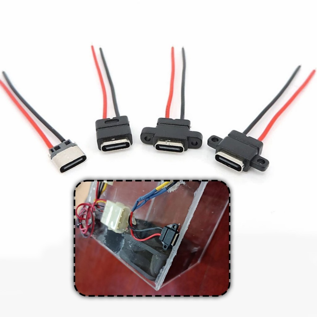 ซ็อกเก็ตตัวเมีย TYPE-C 2P กันน้ํา พร้อมสายตะกั่วเชื่อม socket สกรูยึดซ็อกเก็ตชาร์จสองด้าน